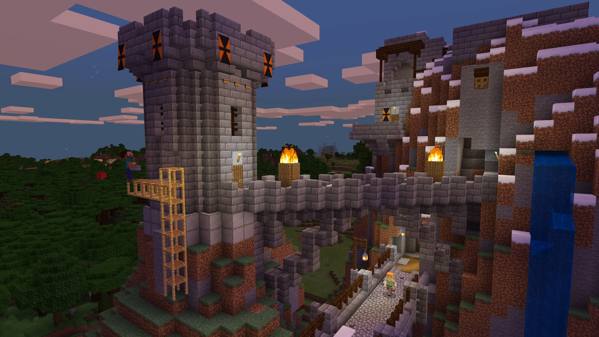 Minecraft 山地城堡建筑与石砖防御工事